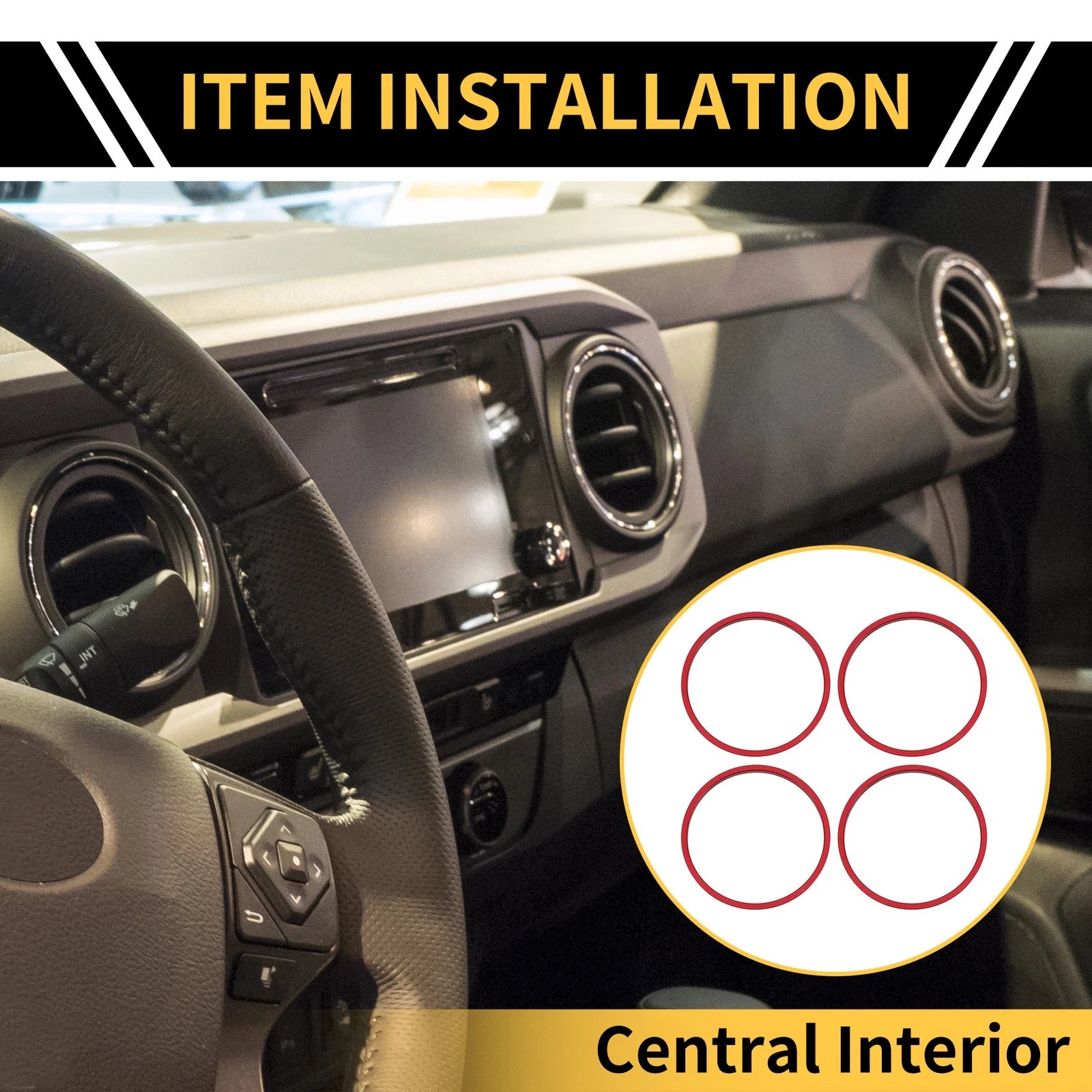 Set of 4 AC Vent Dashboard Decoration Rings for Toyota Tacoma (2016–2023) Red