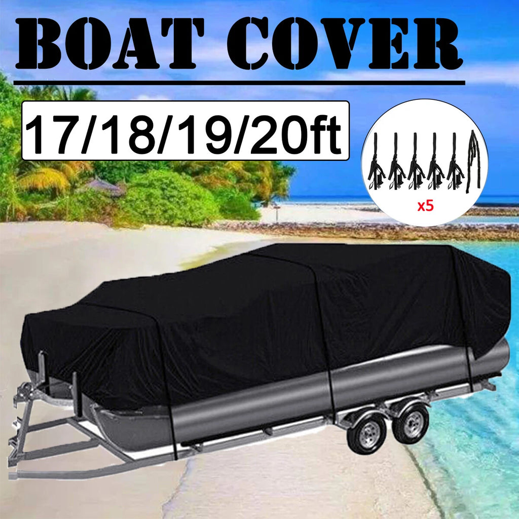 Heavy Duty Waterproof Pontoon Boat Cover for 17-24 ft (Fits Beam 96-102")