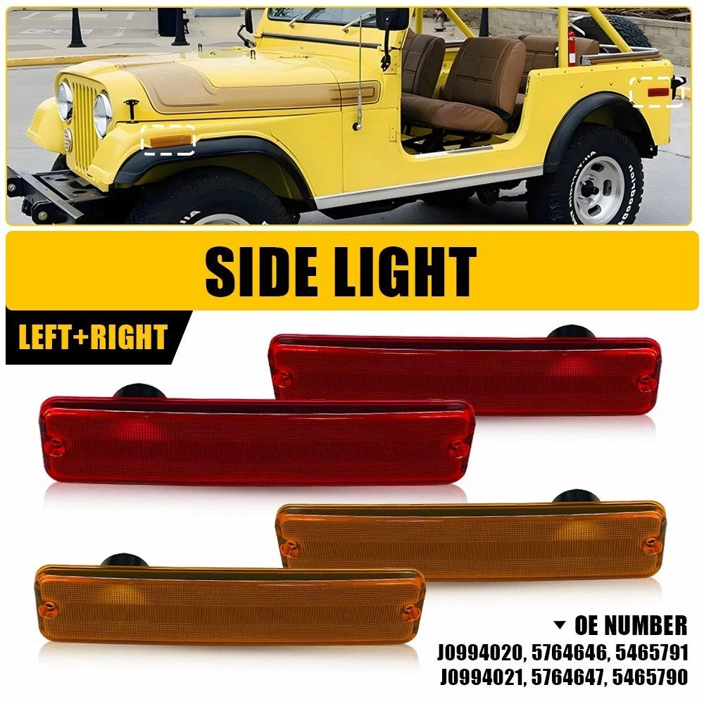 Set of 4 Amber Red Lens Fender Side Marker Light Housing for Jeep J20 J10 (1974–1987)