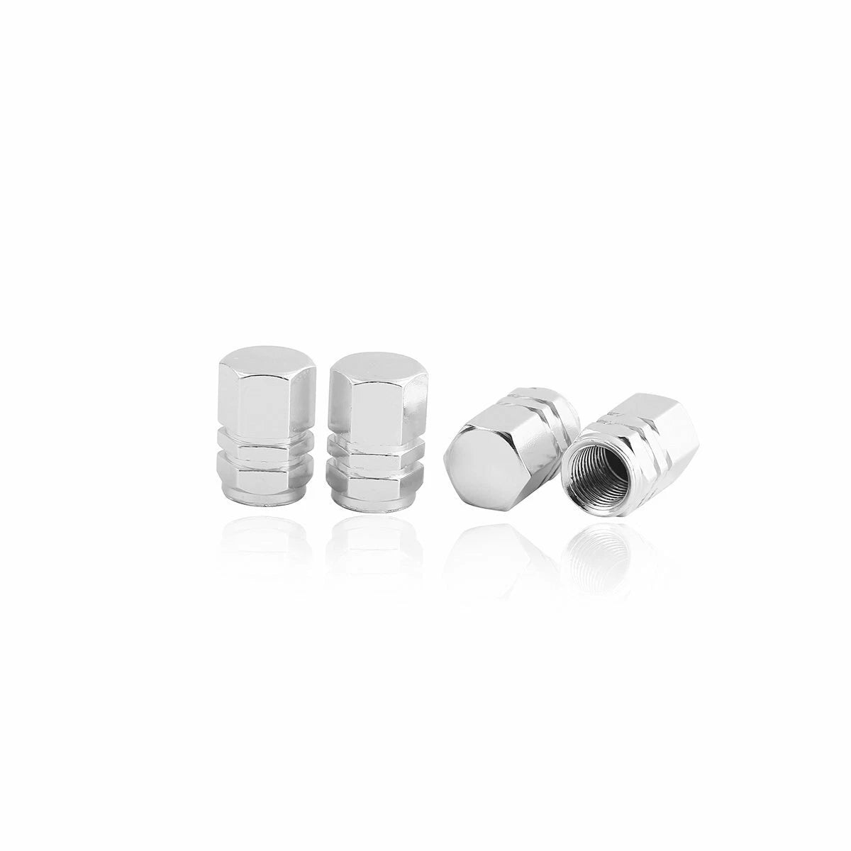 Wheel Tire Valve Stem Caps for Universal Fit Car Bike (4-Pack, Silver)