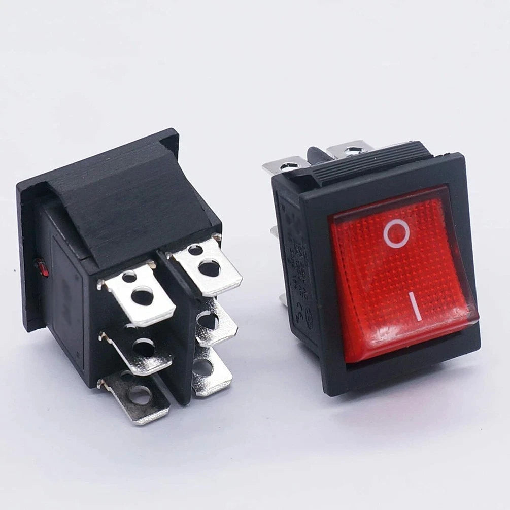 Rocker Switch with Red Neon Lamp for AC 250V/125V DPDT (Universal)