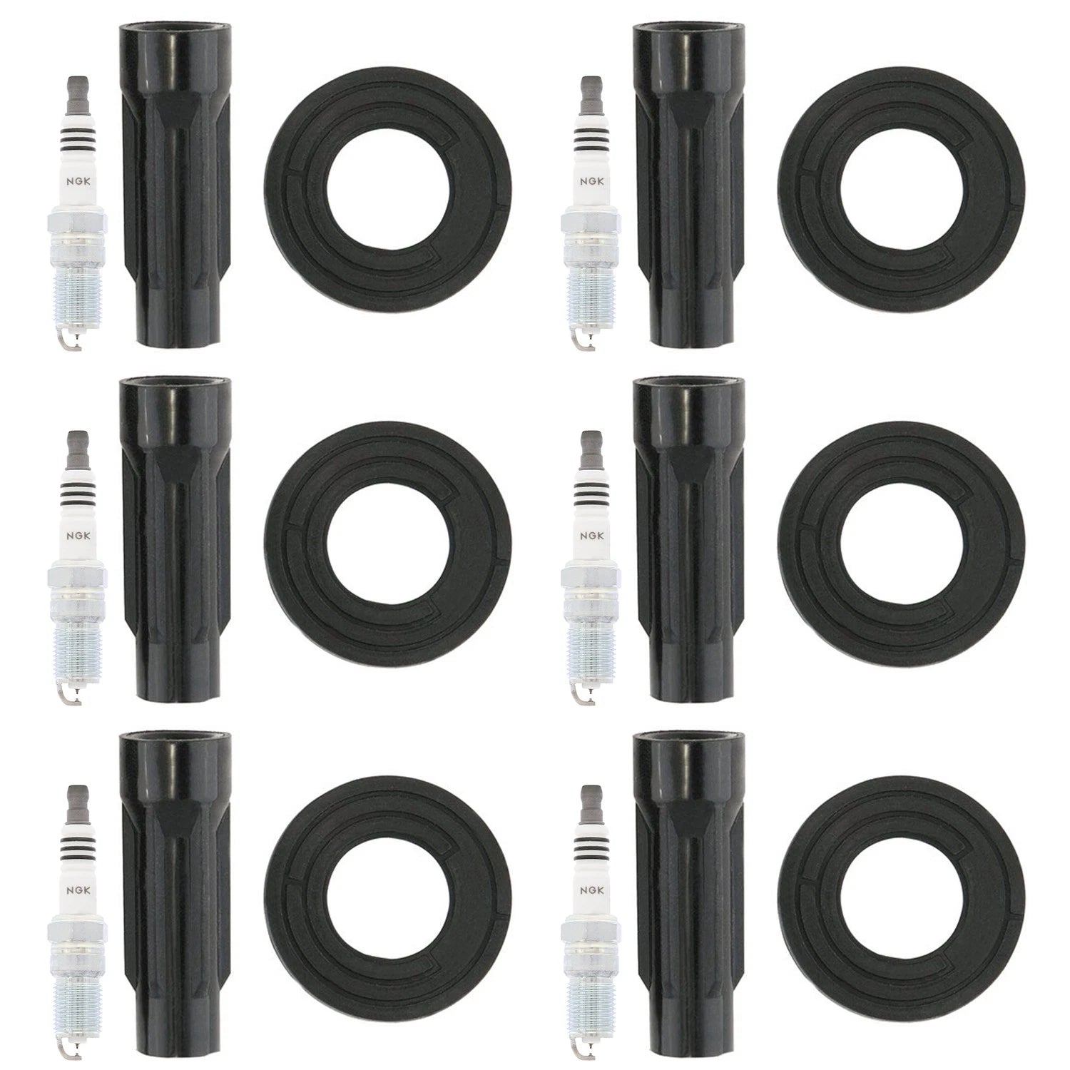 NGK 6 Ruthenium HX Spark Plugs & Denso Coil Boots Kit for Fusion Milan (2006–2012)