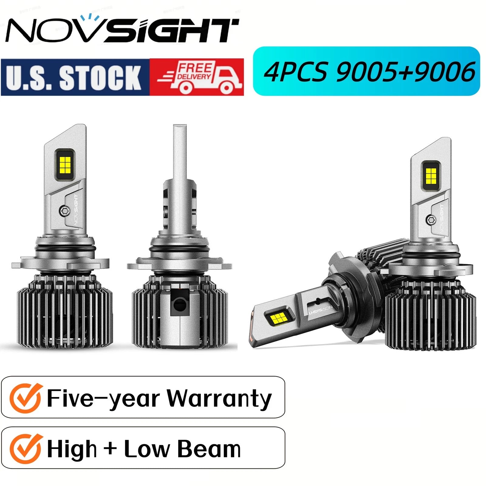 Set of 4 9005 9006 Combo LED Headlight Bulbs 6500K for High Low Beam