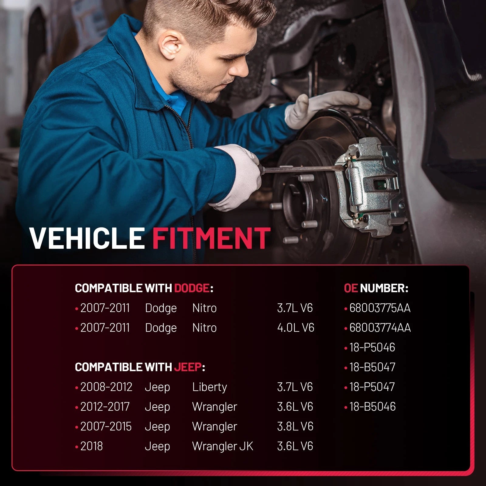 2X Rear Disc Brake Calipers for Jeep Wrangler (2007–2018)