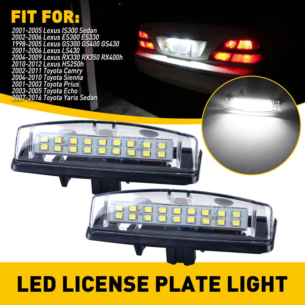 Set of 2 LED License Plate Lights for Lexus IS300 (2001–2005), GS (1998–2005), RX (2004–2009)