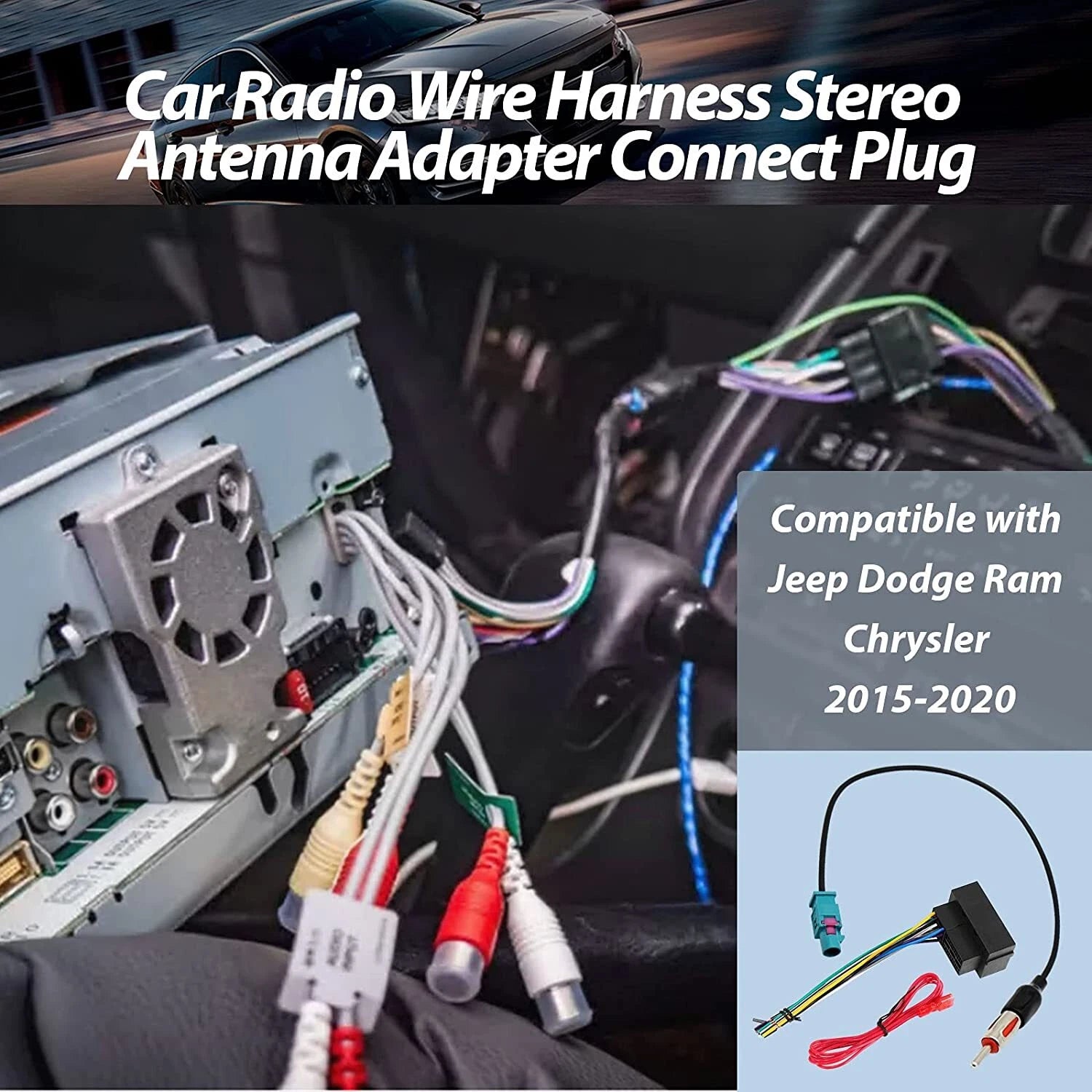 Radio Wire Harness Antenna Adapter Plug for Jeep Dodge Ram Chrysler (2015–2020)