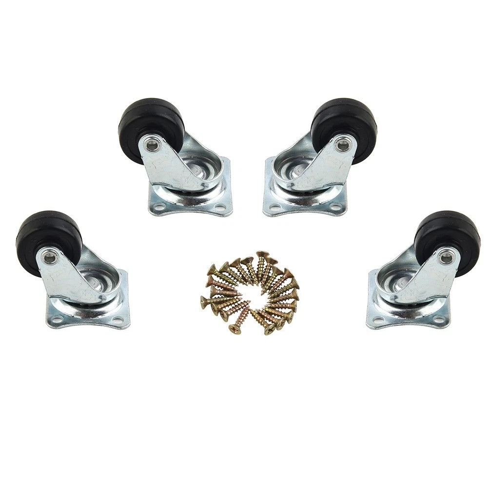 Set of 4 Swivel Casters with Silver Rubber Wheels and Top Plates