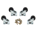 Set of 4 Swivel Casters with Silver Rubber Wheels and Top Plates
