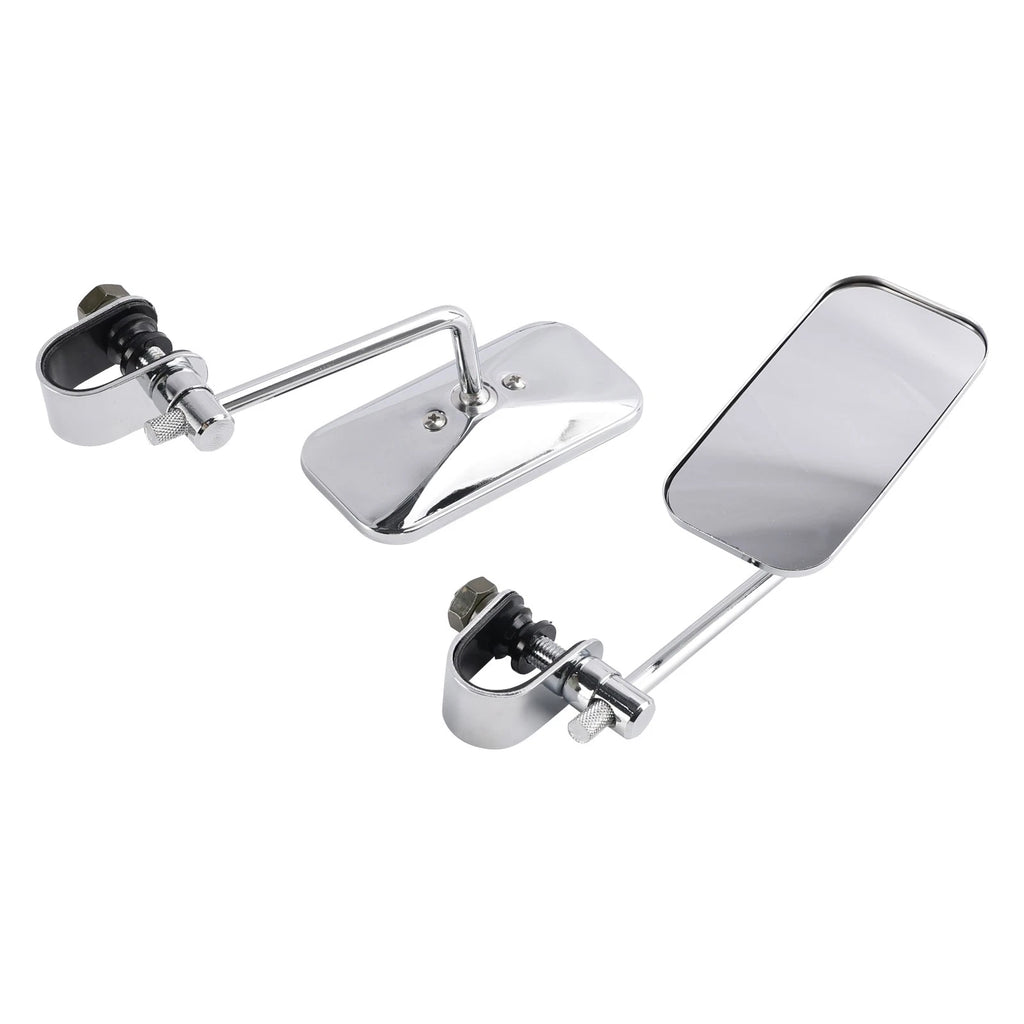 Chrome Rectangular Clamp-On Motorcycle Mirrors for Old School Style