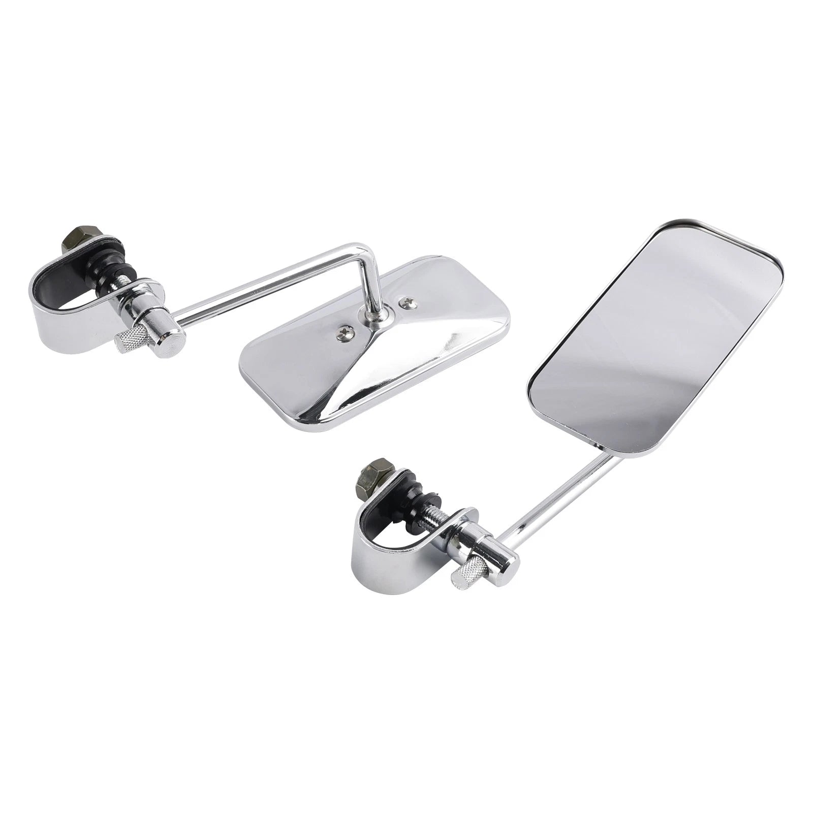 Chrome Rectangular Clamp-On Motorcycle Mirrors for Old School Style