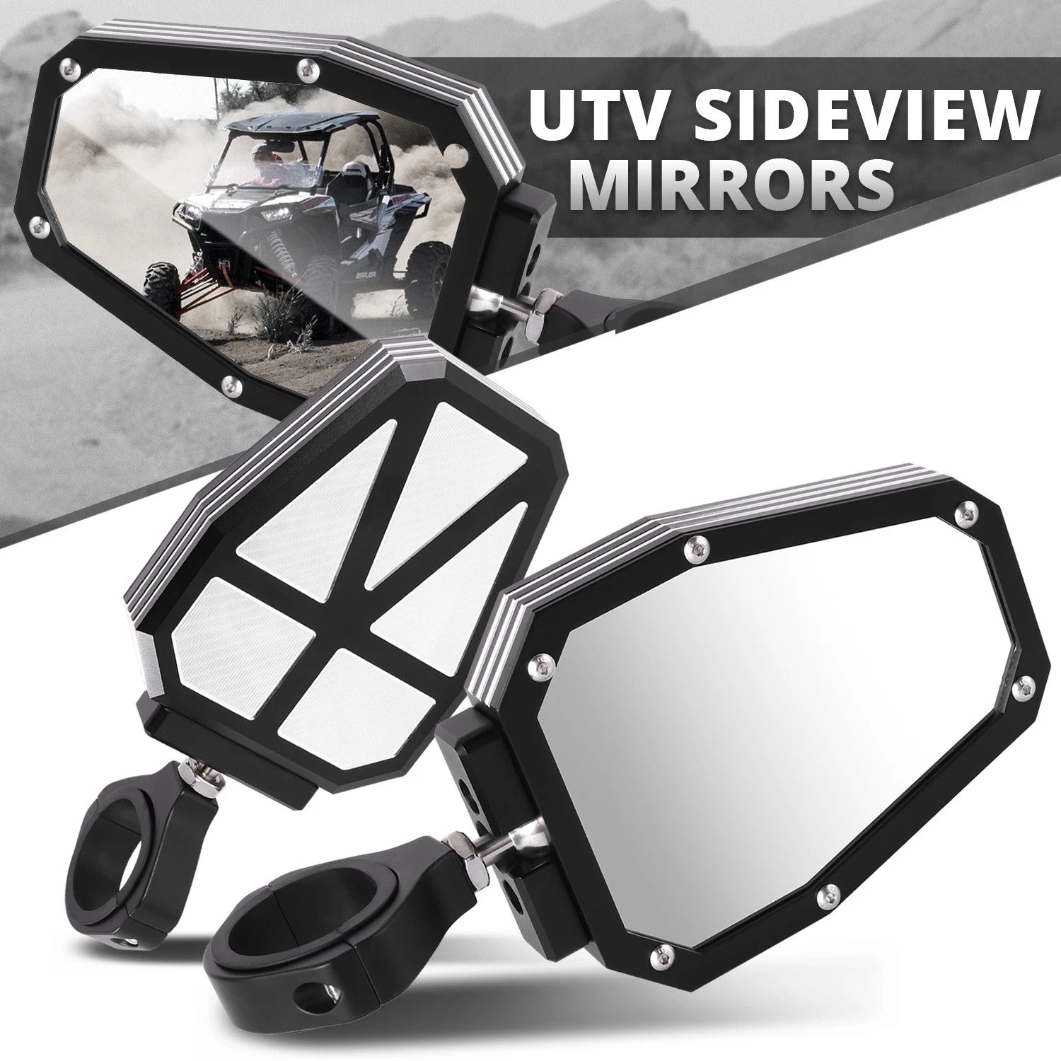Universal UTV Side View Mirrors Bracket for Roll Cage Bar (1.5" 1.75" 2")