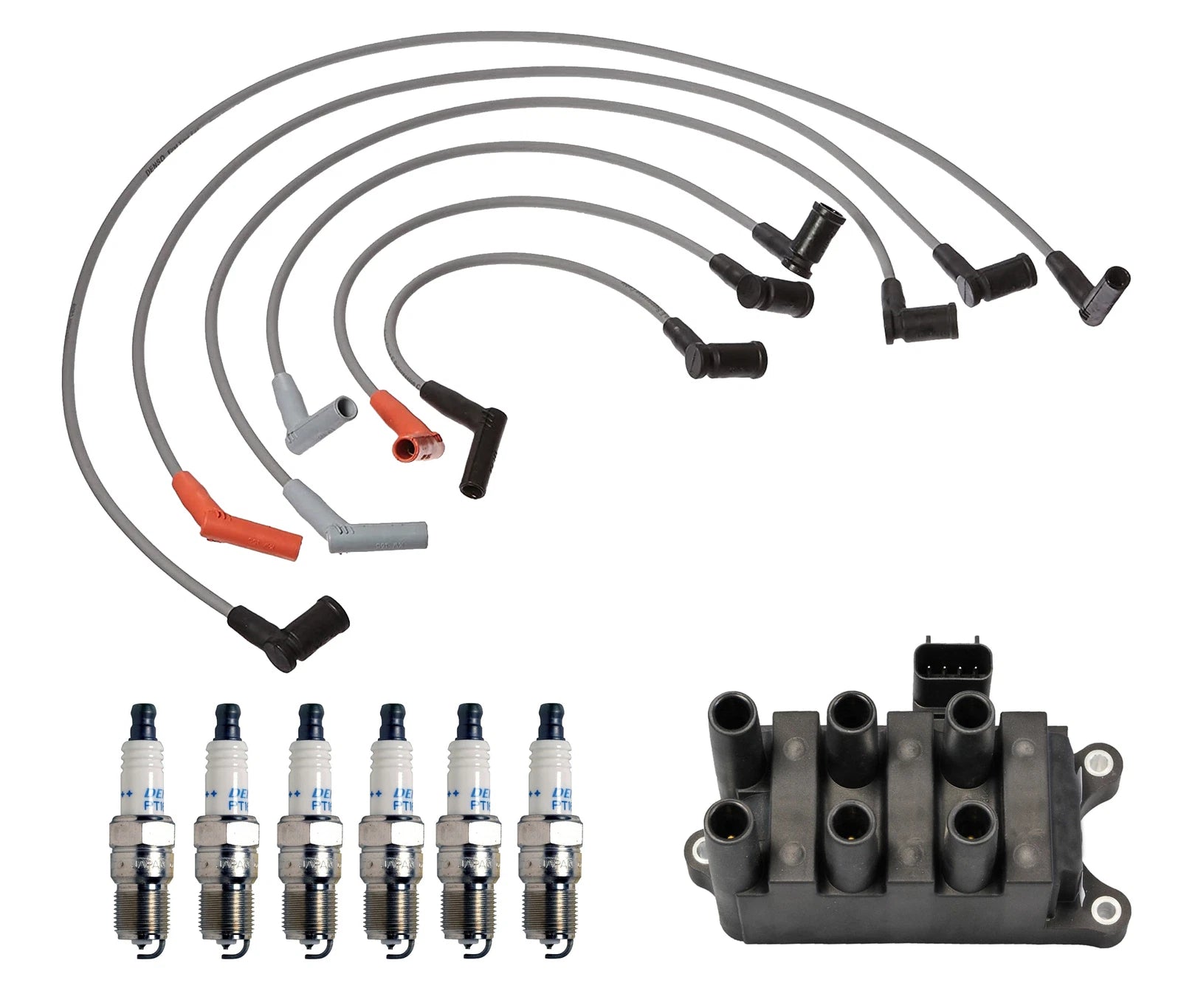 Set of 6 Denso Ignition Coil Wire & Double Platinum Spark Plugs for Ford Mazda V6