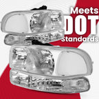 Headlights w/ Bumper Lamps for GMC Sierra 1500 2500 Yukon XL (1999–2007)