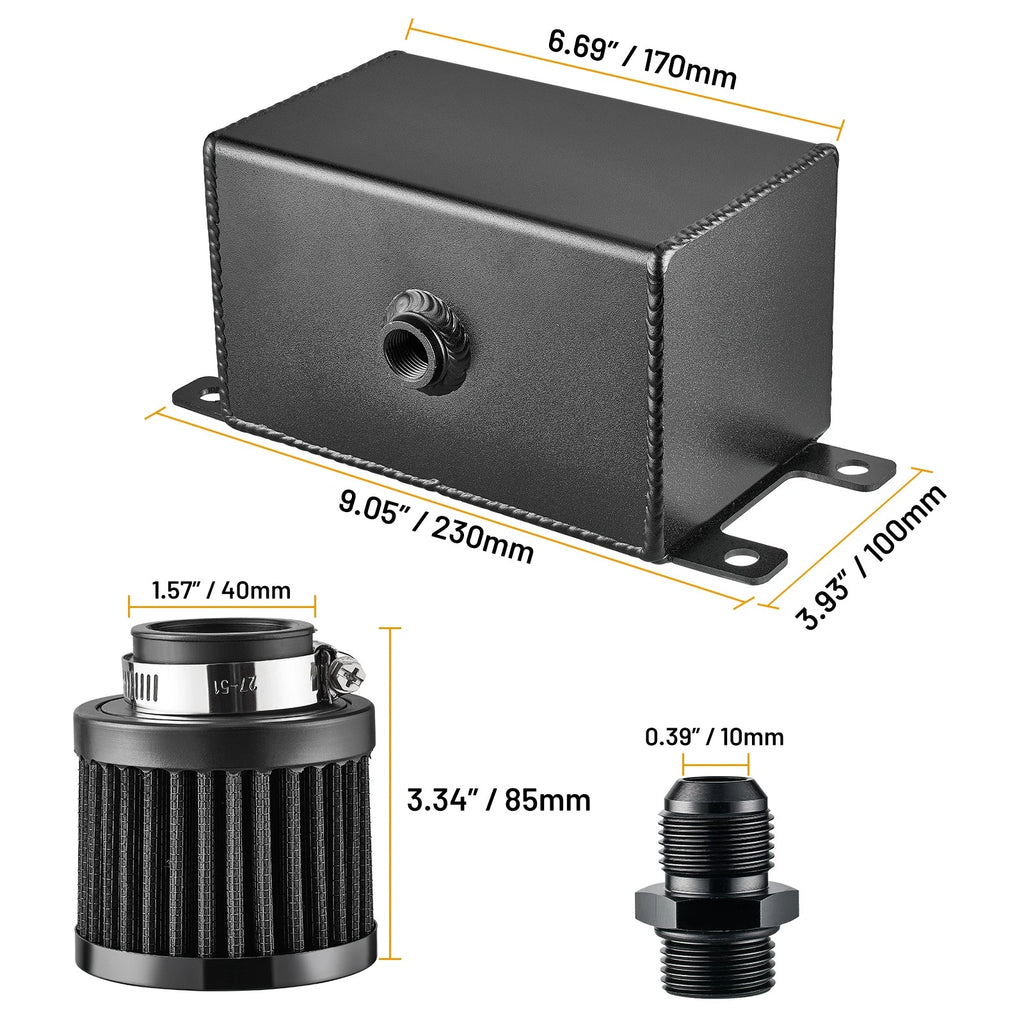10AN Oil Catch Can Reservoir Tank Kit for Universal Applications (2 Port)