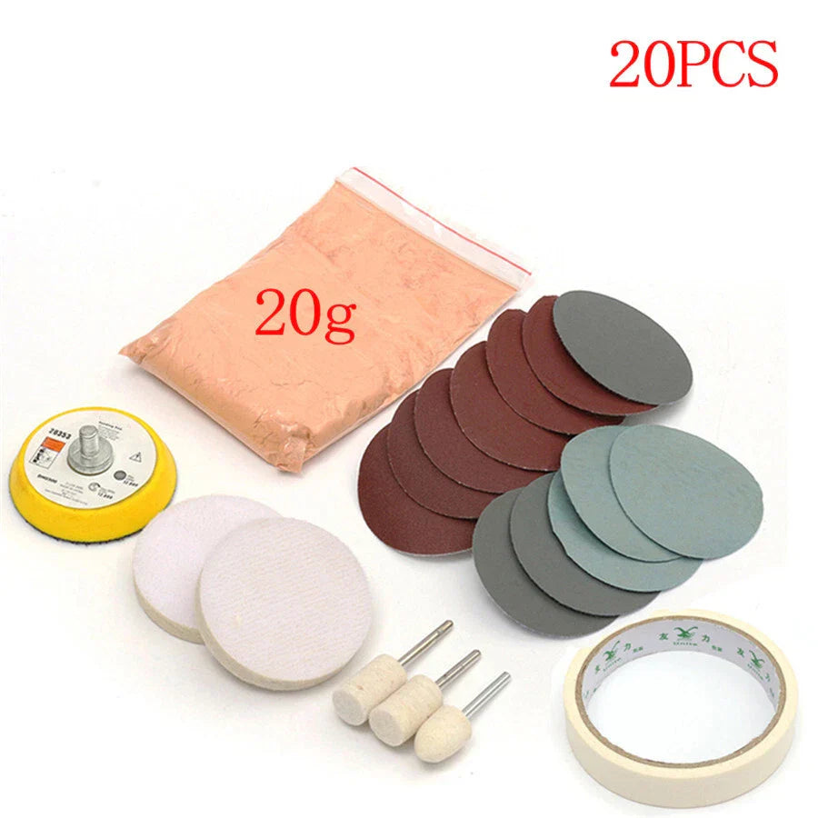 20 x Glass Repair Tool Kit for Auto Windshield Polishing Pads & Powder