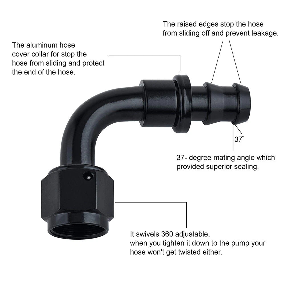 2PC 90° Push-Lock Hose Fitting for Oil Fuel Gas Line (6AN–10AN) Ford (2015–2021)