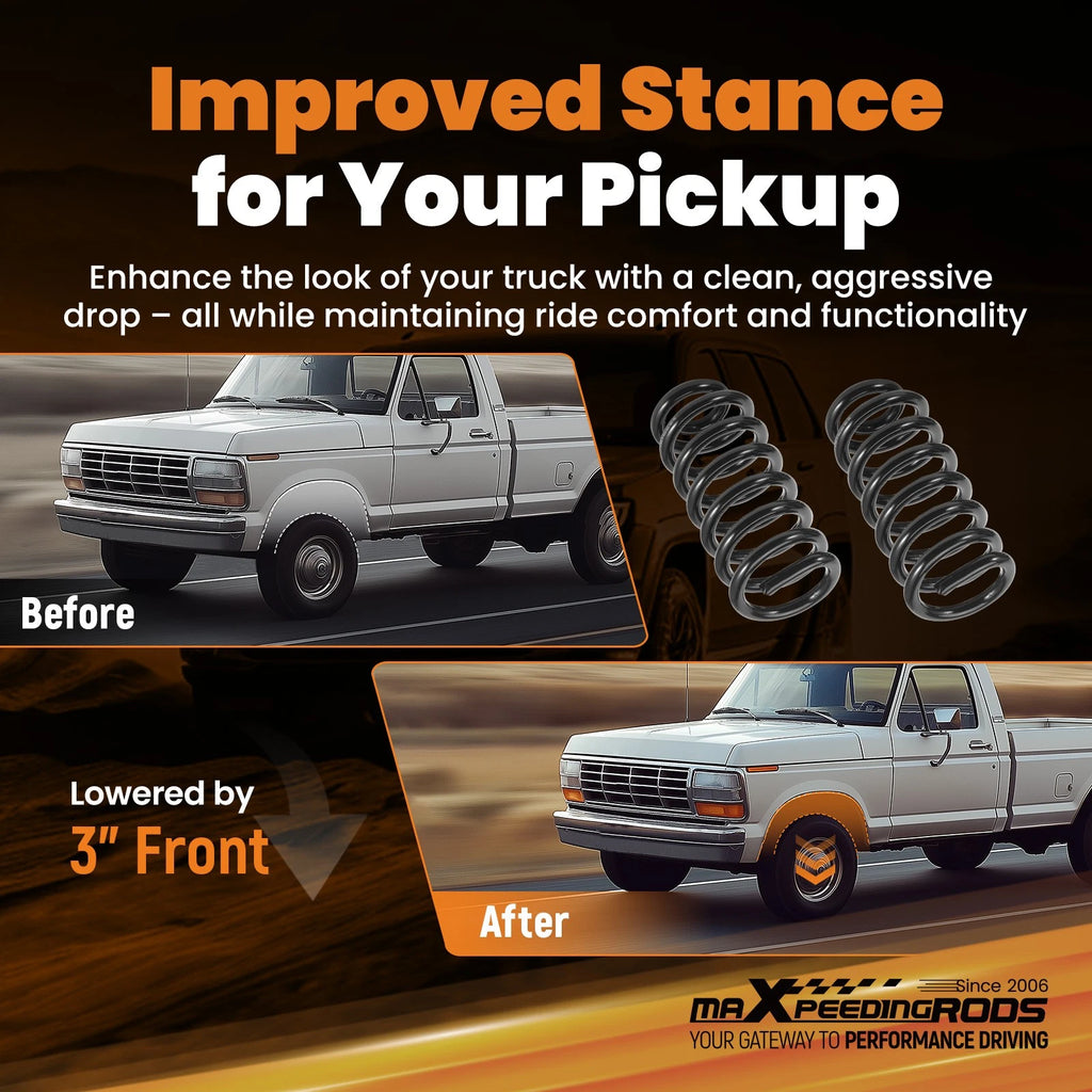 3" Drop Front Coils Lowering Springs for Ford F150 F-100 (1980–1996)