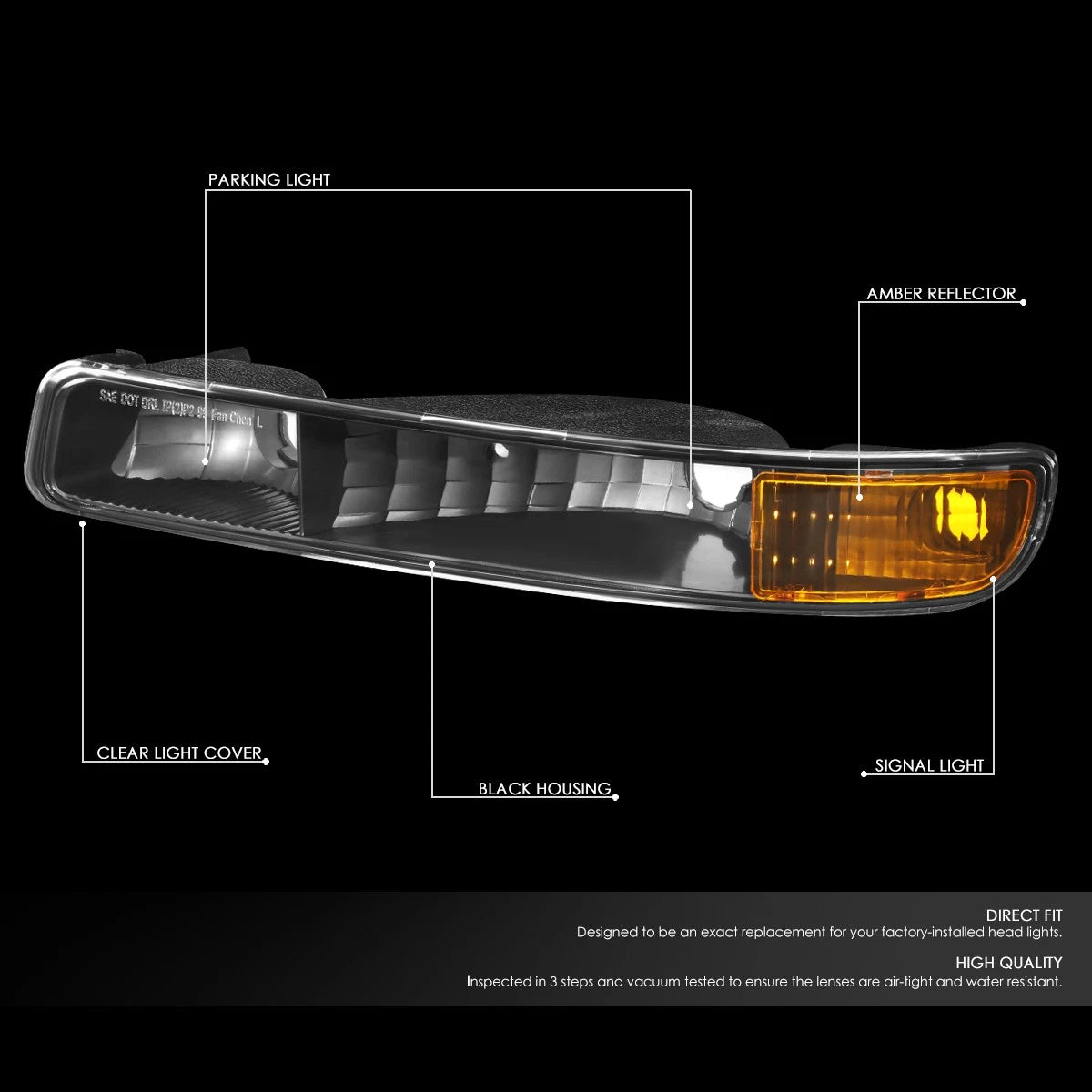 Bumper Light for GMC Sierra/Yukon (1999–2006) Black Housing Clear Lens Amber