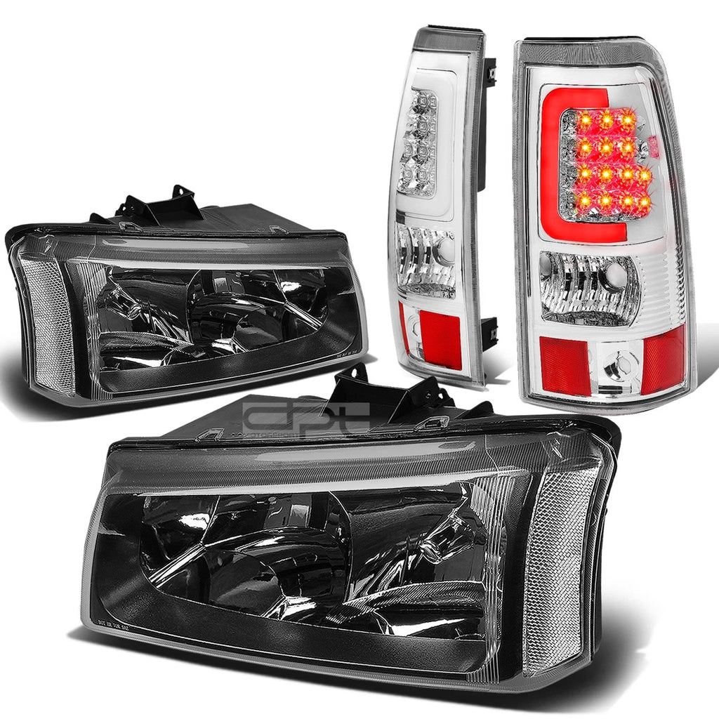 Set of 2 Black/Clear Corner Headlight & Chrome 3D LED Tail Light for Silverado (2003–2007)
