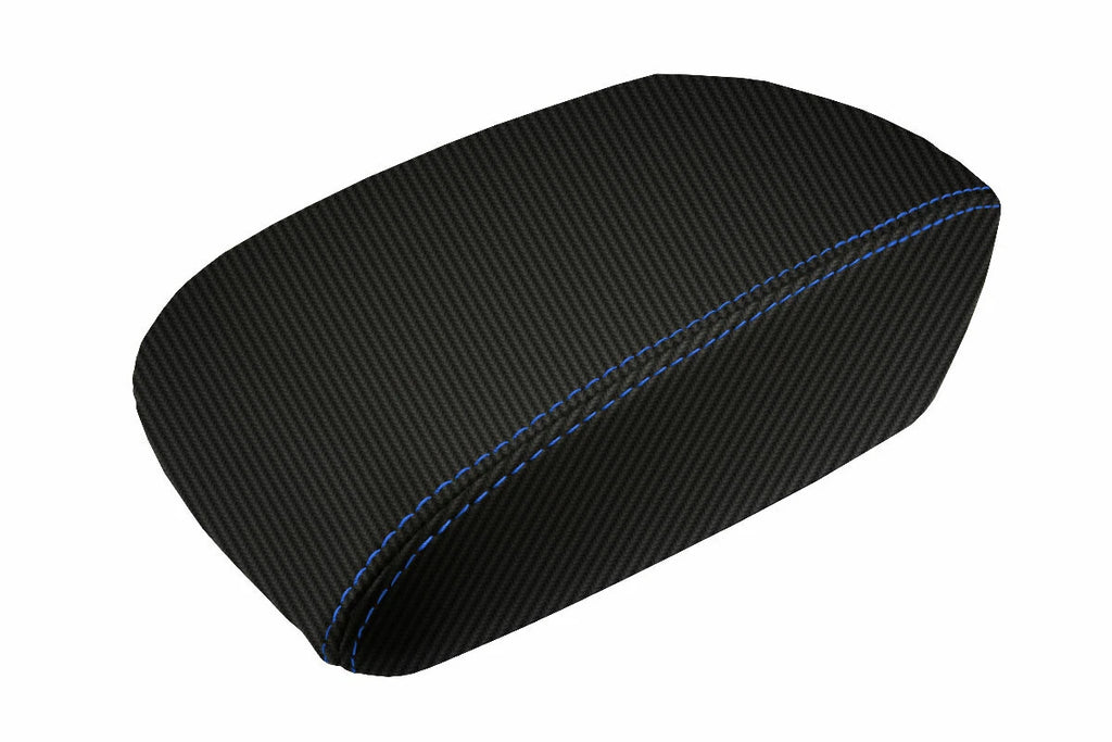 Console Lid Armrest Cover for Ford Focus (2012–2018) Carbon Fiber Blue Stitch
