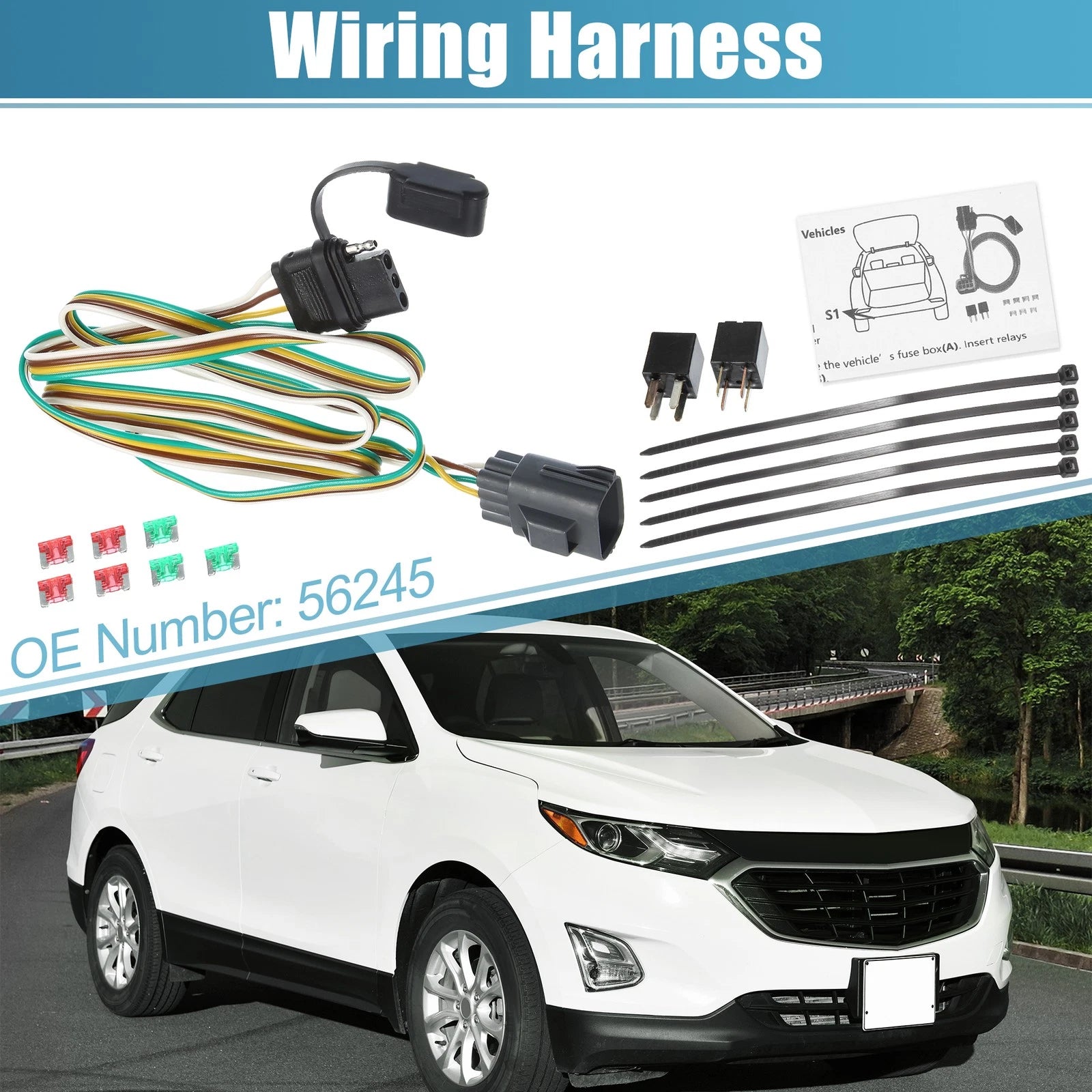 Set of 4 Trailer Wiring Harness 56245 4 Pin for Chevrolet Traverse (2014–2017)