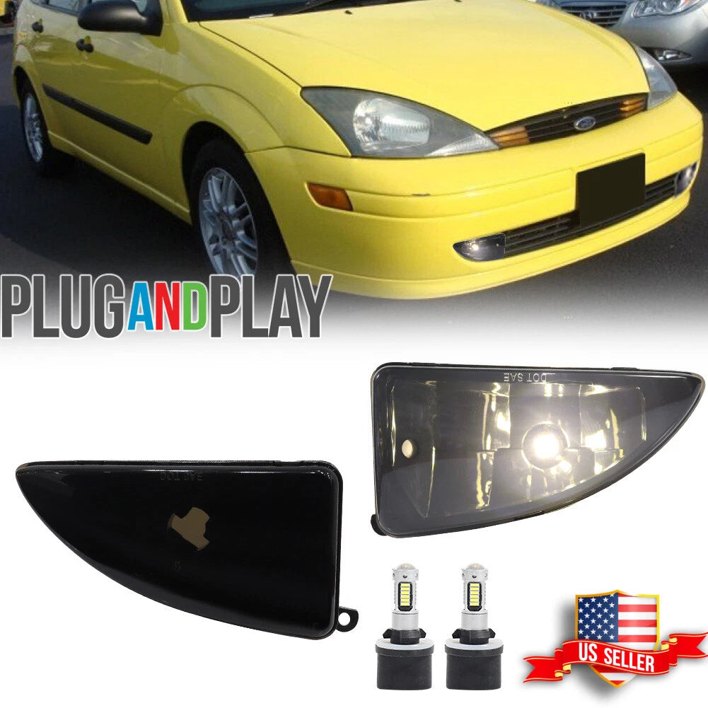 2X Smoked White LED Front Bumper Fog Lights for Ford Focus (2000–2004)