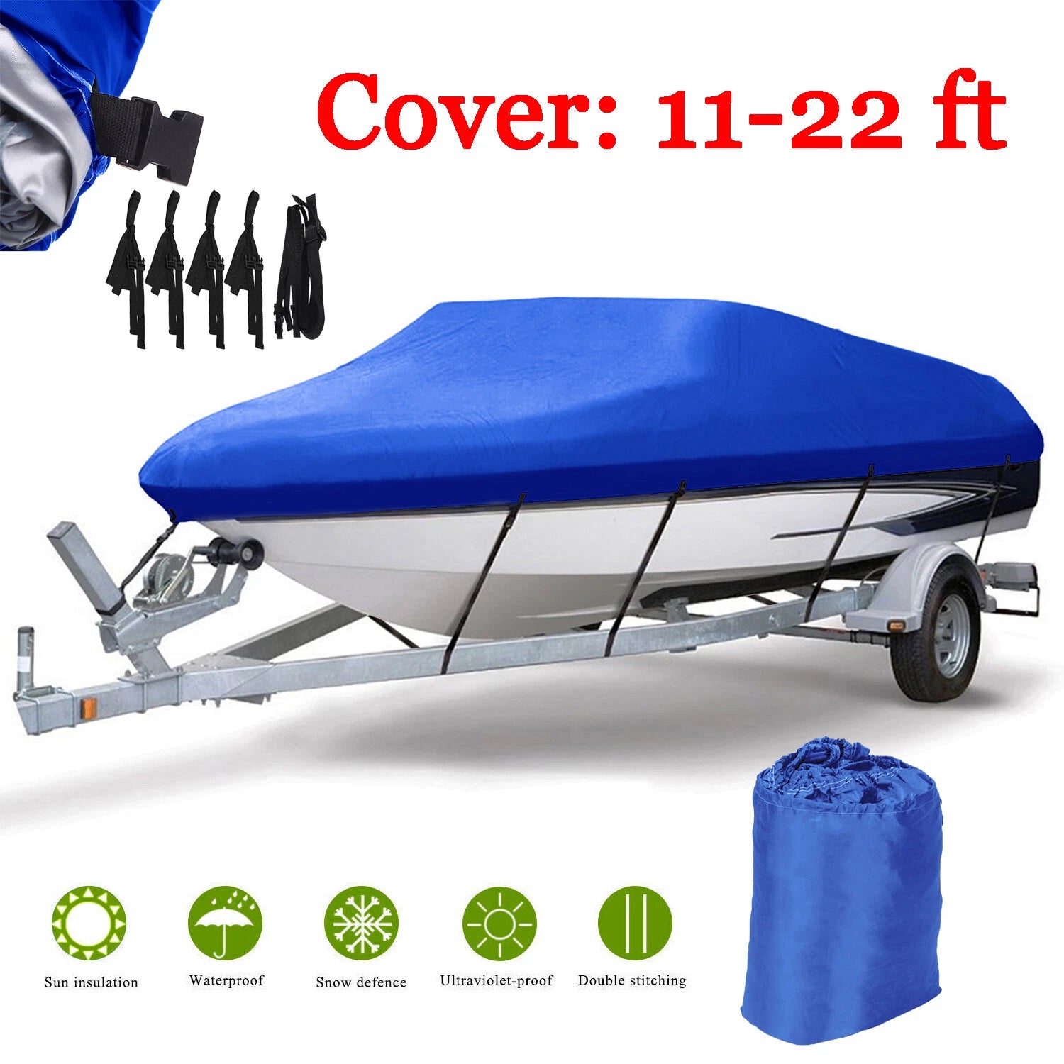 1X Marine Grade V/Tri-Hull Boat Cover for Runabout (Trailerable, Waterproof)