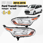 Set of 2 Halogen Headlights for Ford Transit Connect (2014–2018) Chrome w/ Bulb