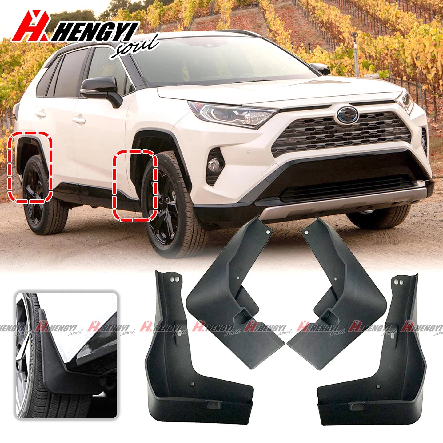 Set of 4 Black Mud Flaps Splash Guards for Toyota RAV4 (2019–2023)