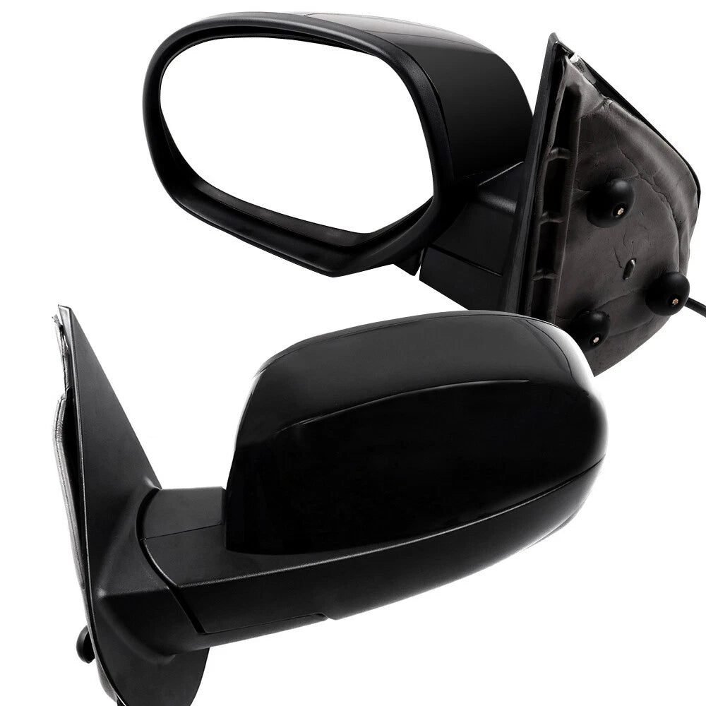 Set of 2 Black Smooth Power Heated Side Mirrors for Chevy GMC (2007-2013)