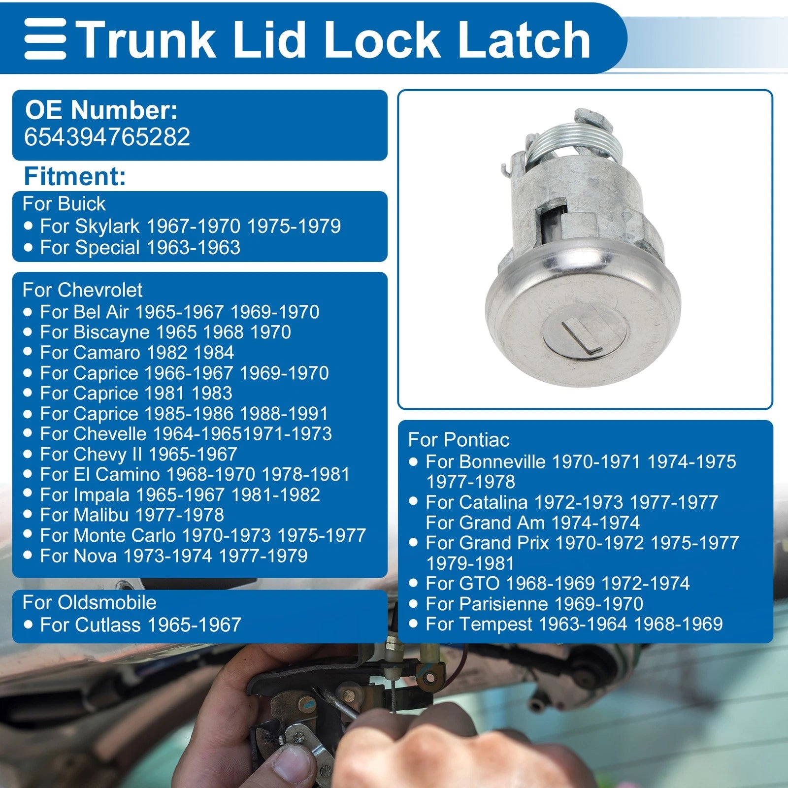 Trunk Lock Cylinder Set w/Tailgate Lock & Keys for Buick Special (1963)