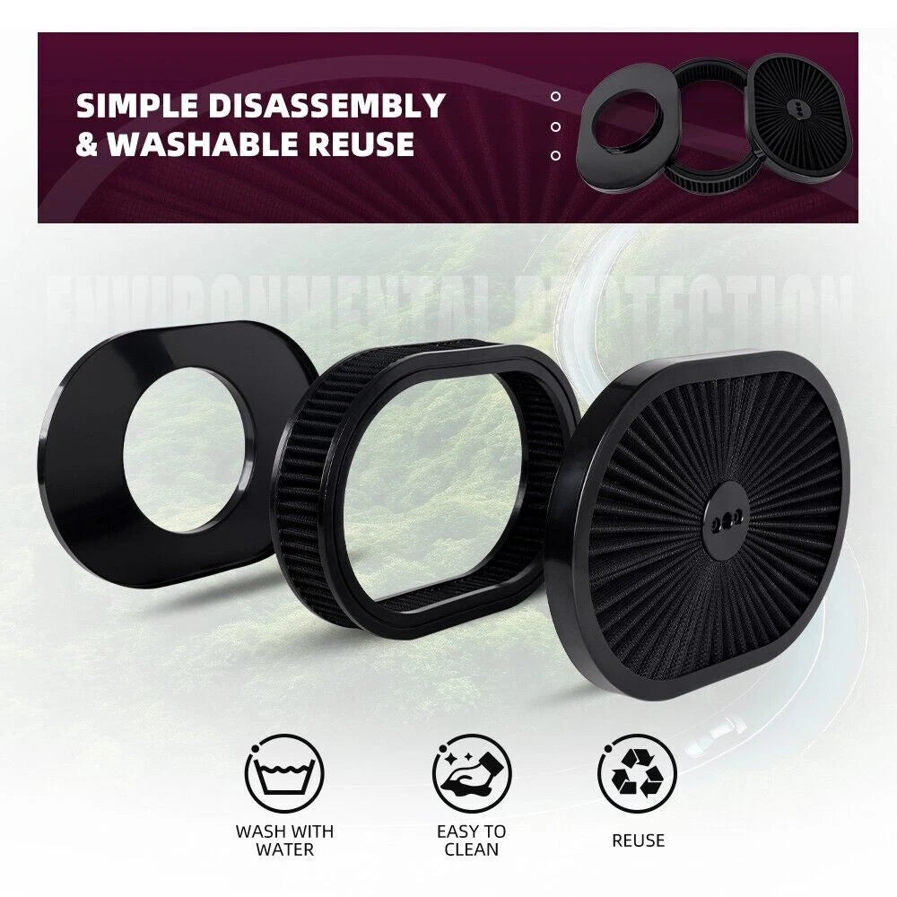 12" Oval Air Cleaner for SBC BBC Chevy (Carburetor 5-1/8" Neck)