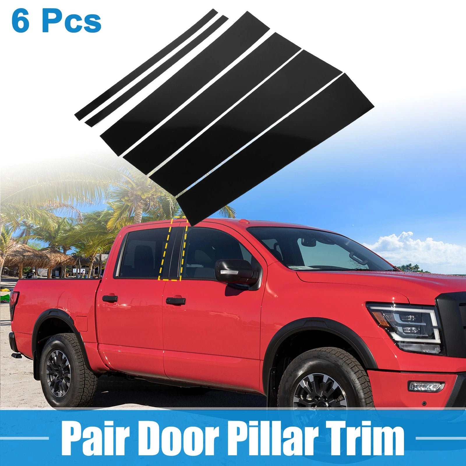 6Pcs B Pillar Trim Exterior Garnish for Nissan Titan Crew Cab (2016–2023)