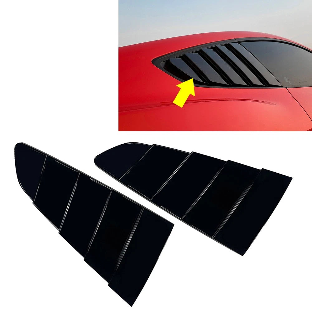 Glossy Black Rear Quarter Window Louvers for Ford Mustang (2015–2023)