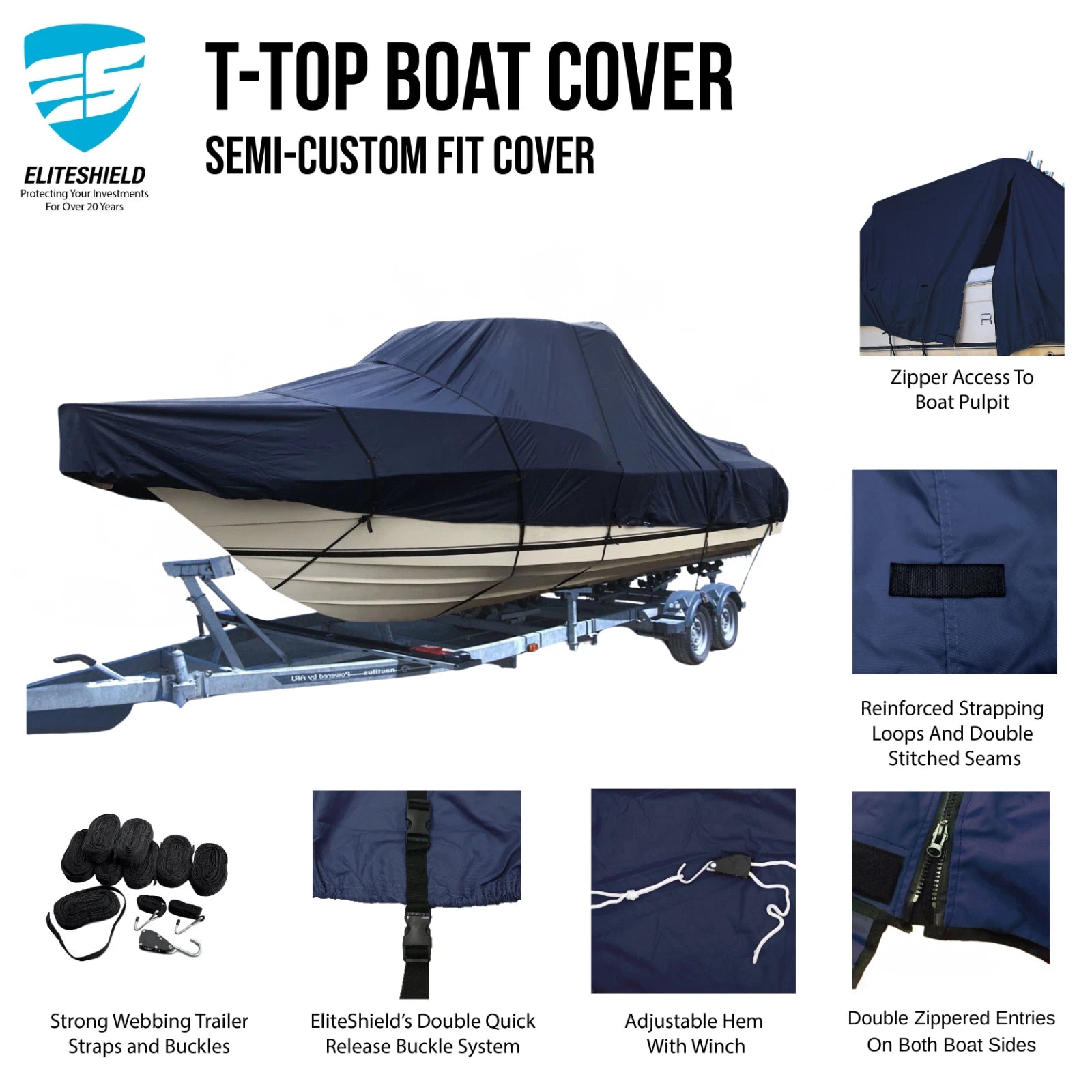 Boat Cover for Boston Whaler 285 Conquest (T-Top Hard-Top)