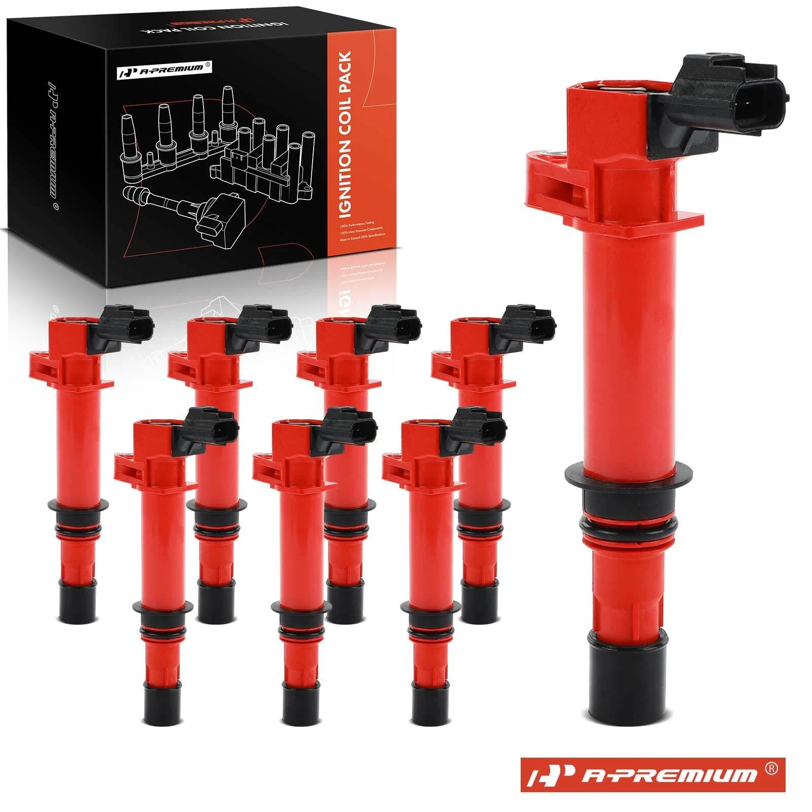 8x Red Ignition Coil for Jeep Grand Cherokee (1999–2007) Dodge Ram 1500 (1999–2007)