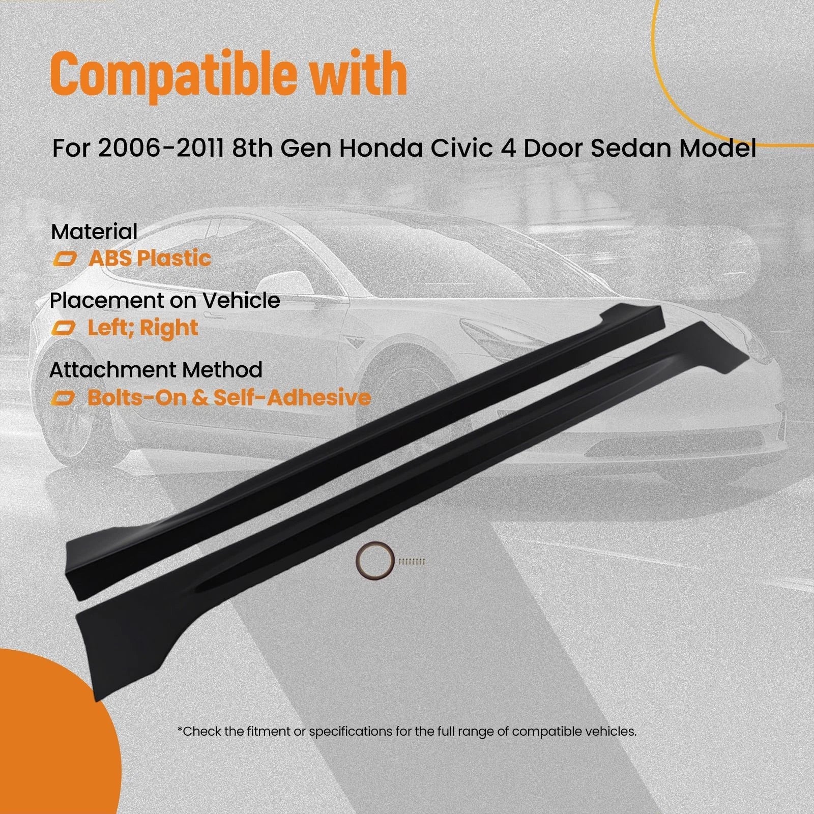 Body Panel Kit Extension for Honda Civic 4Dr (2006–2011) Black Side Skirt