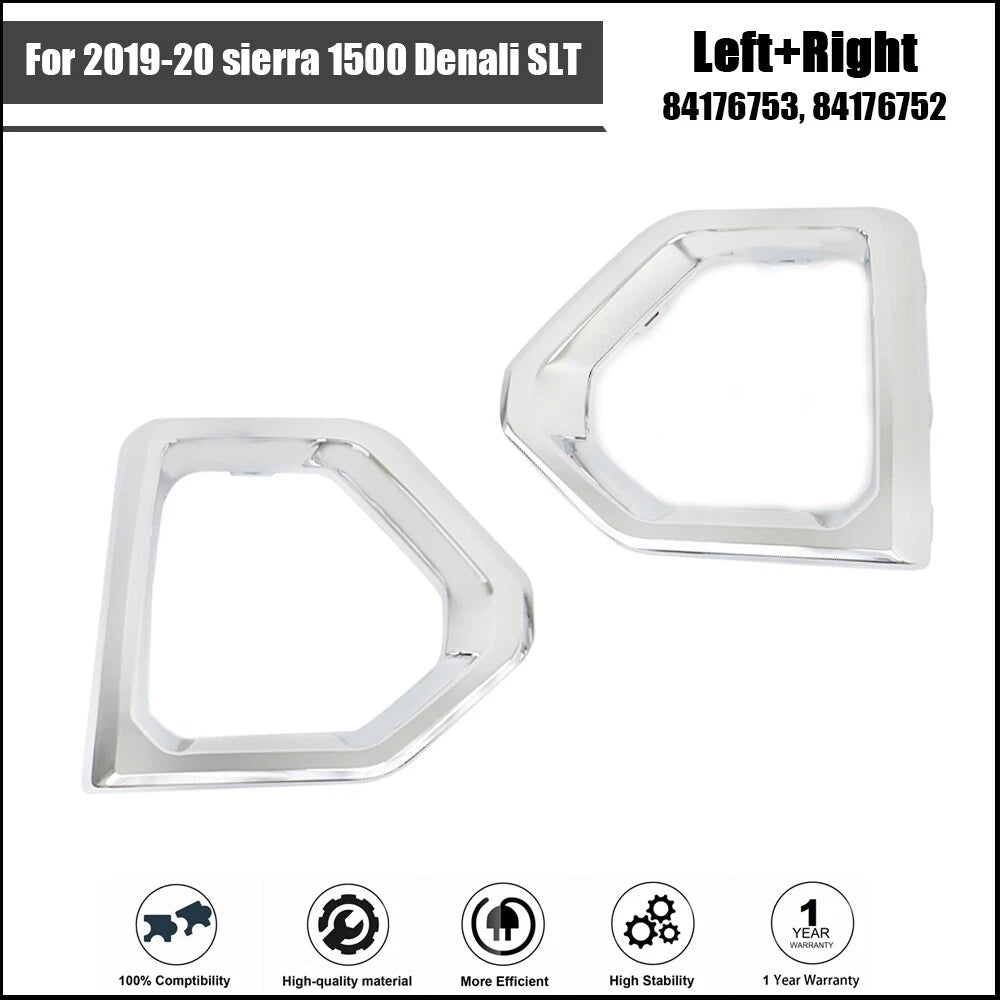 Set of 2 Chrome Front Fog Light Outer Bezel Covers for Sierra 1500 Denali (2019–2020)