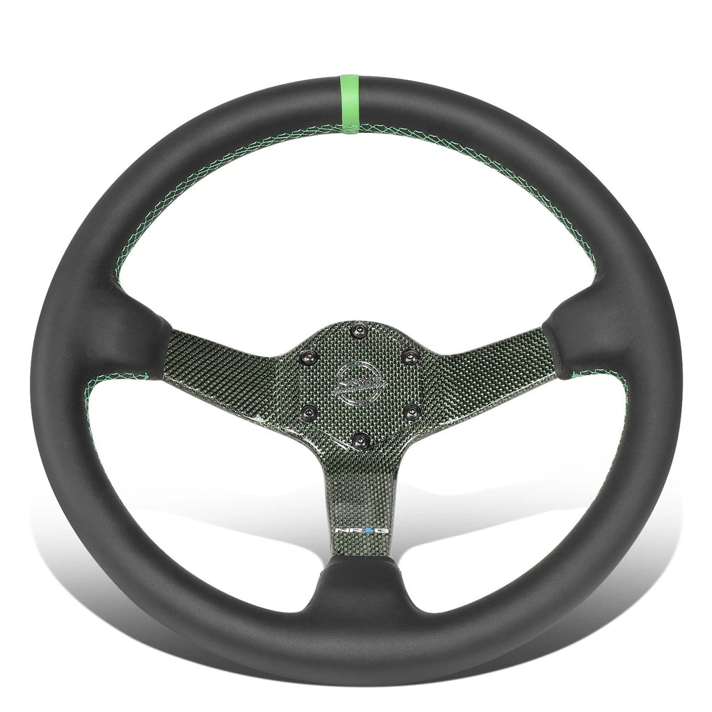 NRG RST-036CF-GN 350mm 3" Depth Carbon Fiber Racing Steering Wheel for Universal