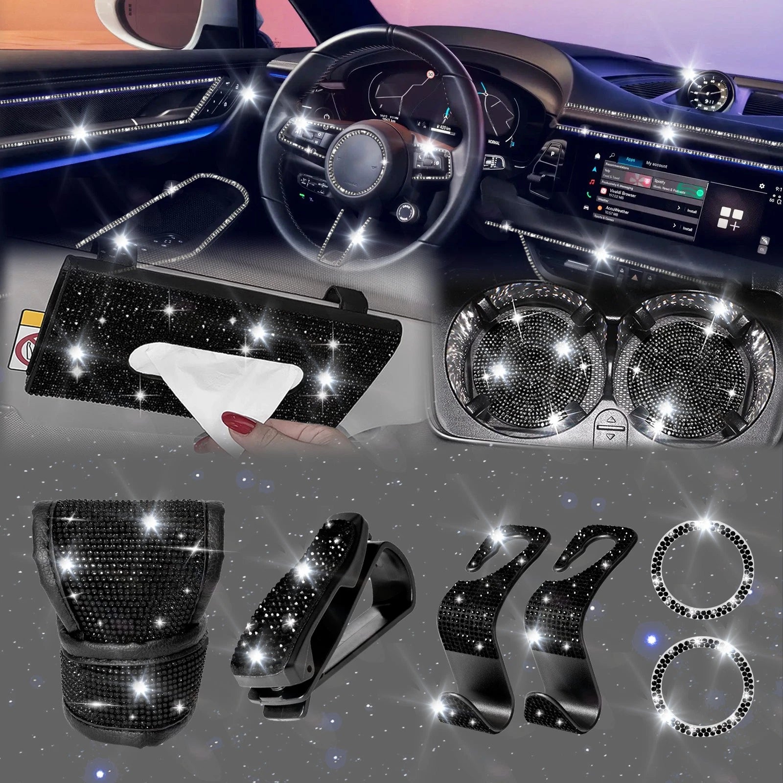 Engine Button Ring & Gear Shift Cover Decor Kit for Tesla Model S (2016–2020)