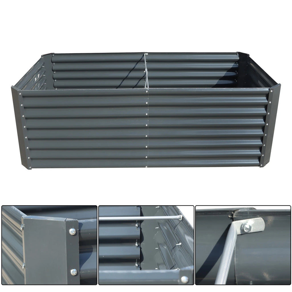 Set of 2 Galvanized Raised Garden Beds for Outdoor Planting