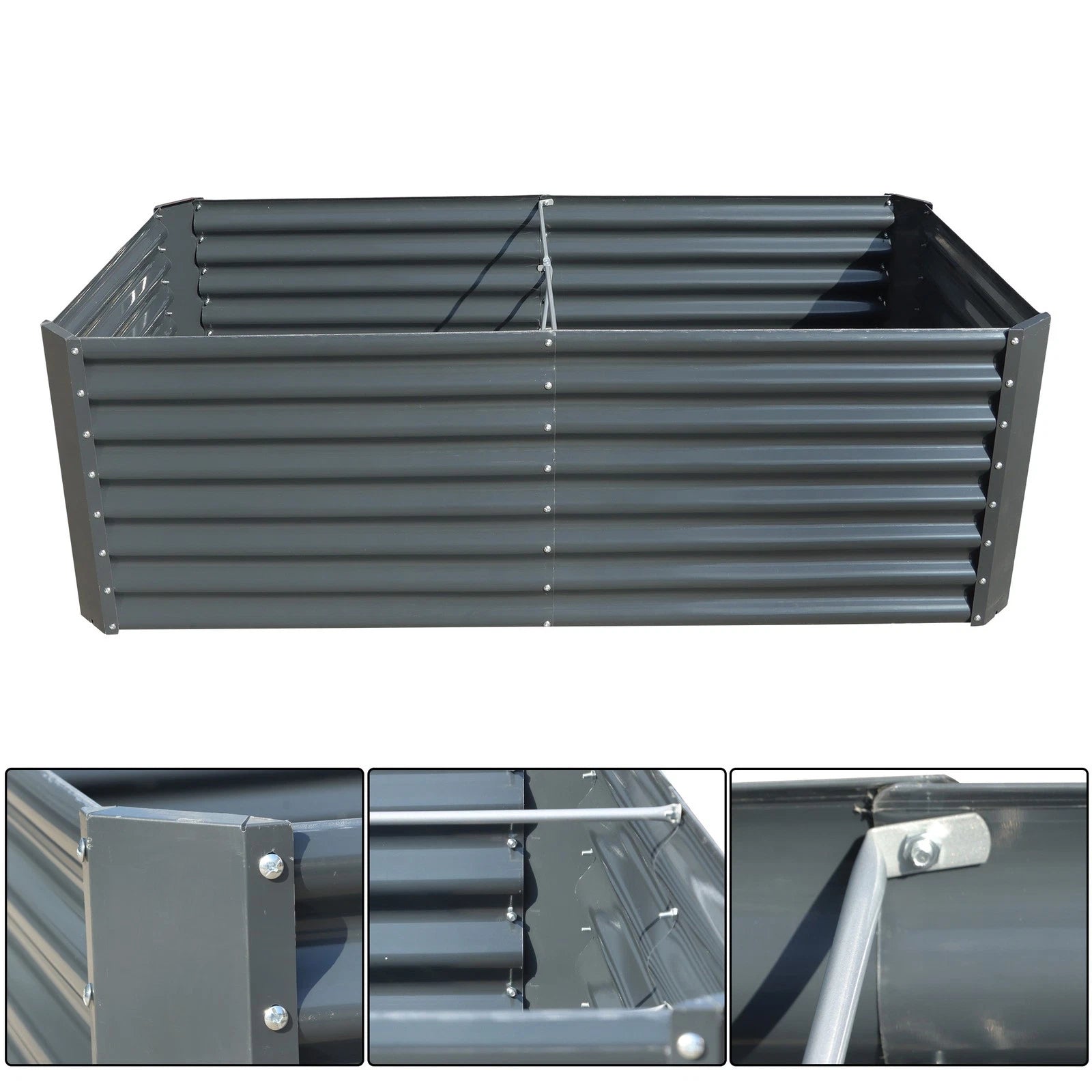 Set of 2 Galvanized Raised Garden Beds for Outdoor Planting