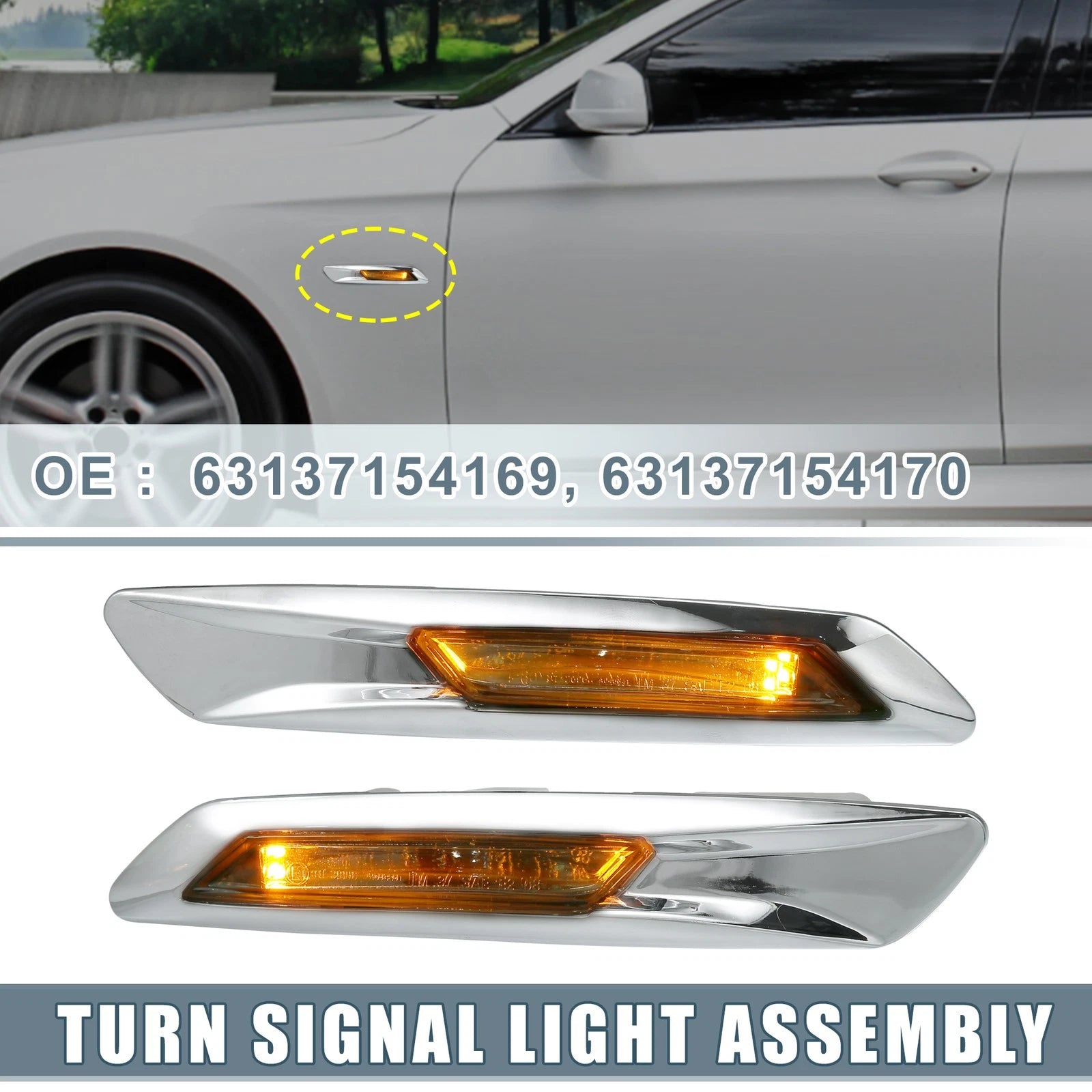 2PCS Side Marker Turn Signal Amber Light for BMW 528i 535i 550i (2011–2016)