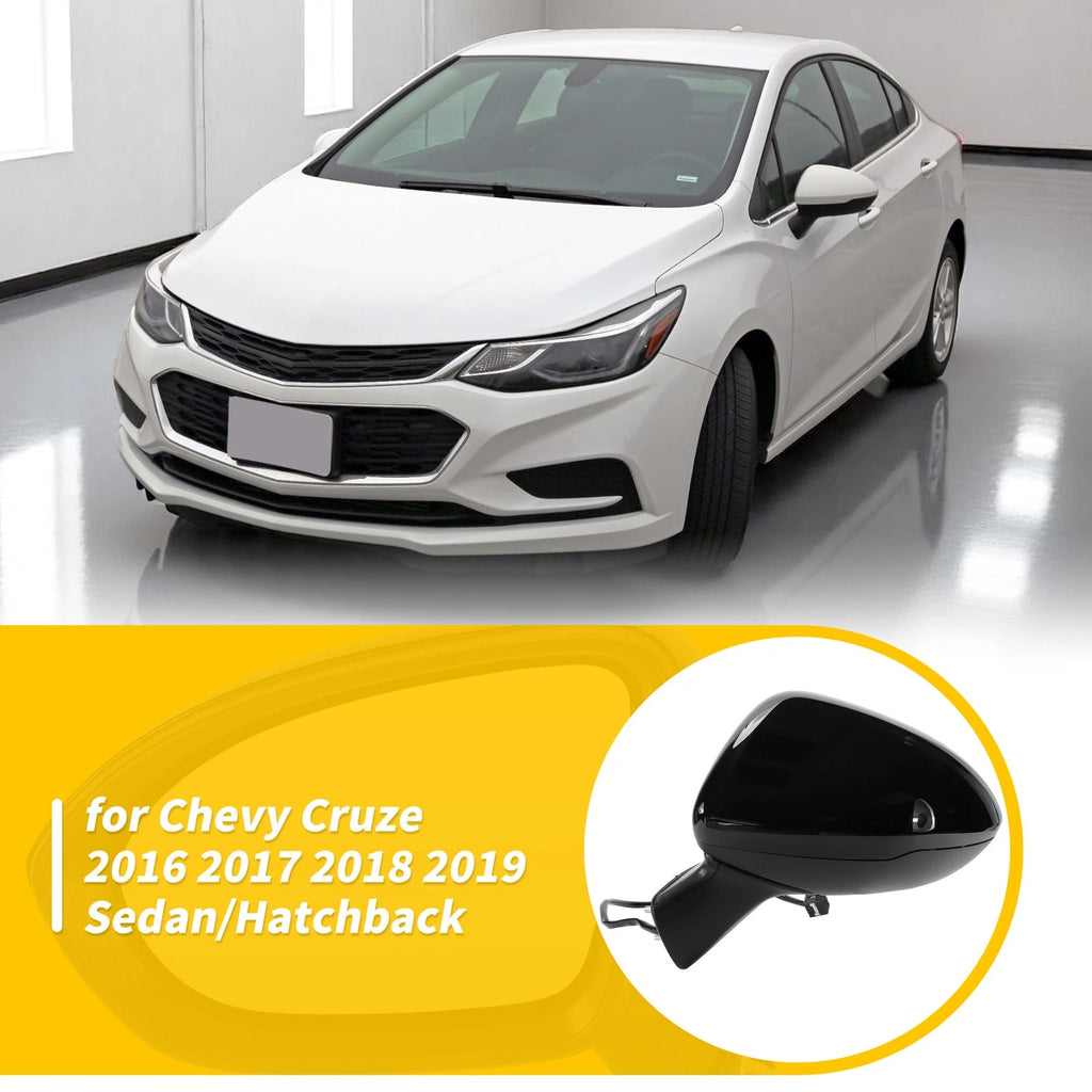 3Pin Left Side Door Mirror Black for Chevy Cruze (2016–2019) Sedan/Hatchback