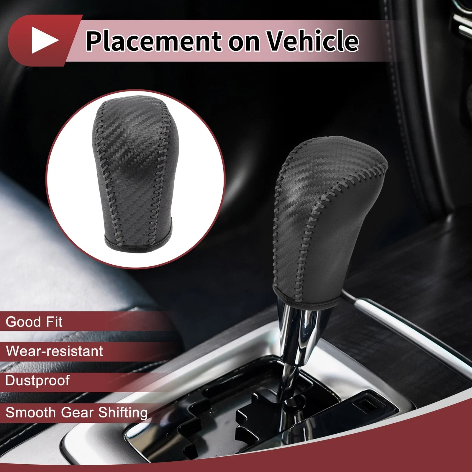 1Pc Gear Shift Knob Cover for Subaru Forester (2006–2012) Black Gray Faux Leather