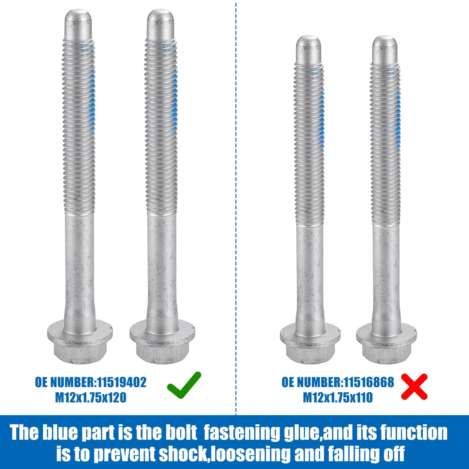 2pcs M12x1.75 Car Mount Cushion Bolts No.11519402 for Chevrolet Silverado 1500 (2014–2023)