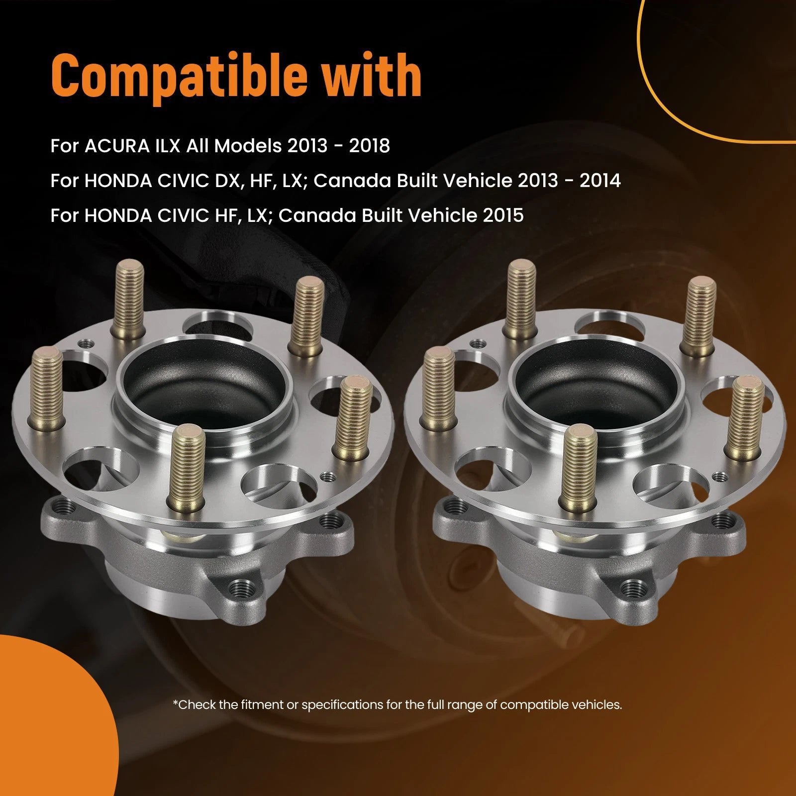 2pc Rear Wheel Hub Assembly for Acura ILX (2013–2018) BR930862 5-Bolt FWD