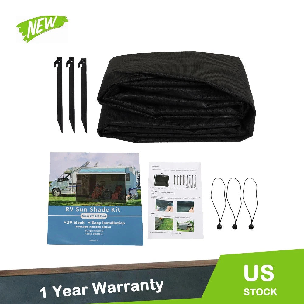 90% RV Awning Sun Shade Privacy Screen for Camper (11'-21') Black