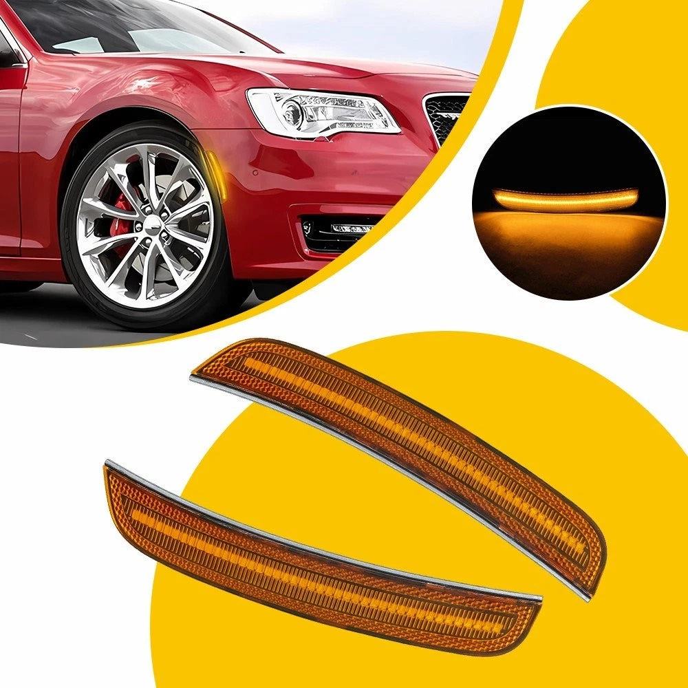 Set of 2 Front Bumper Side Marker Lamps for Chrysler 300 300C (2015–up) Amber Lens