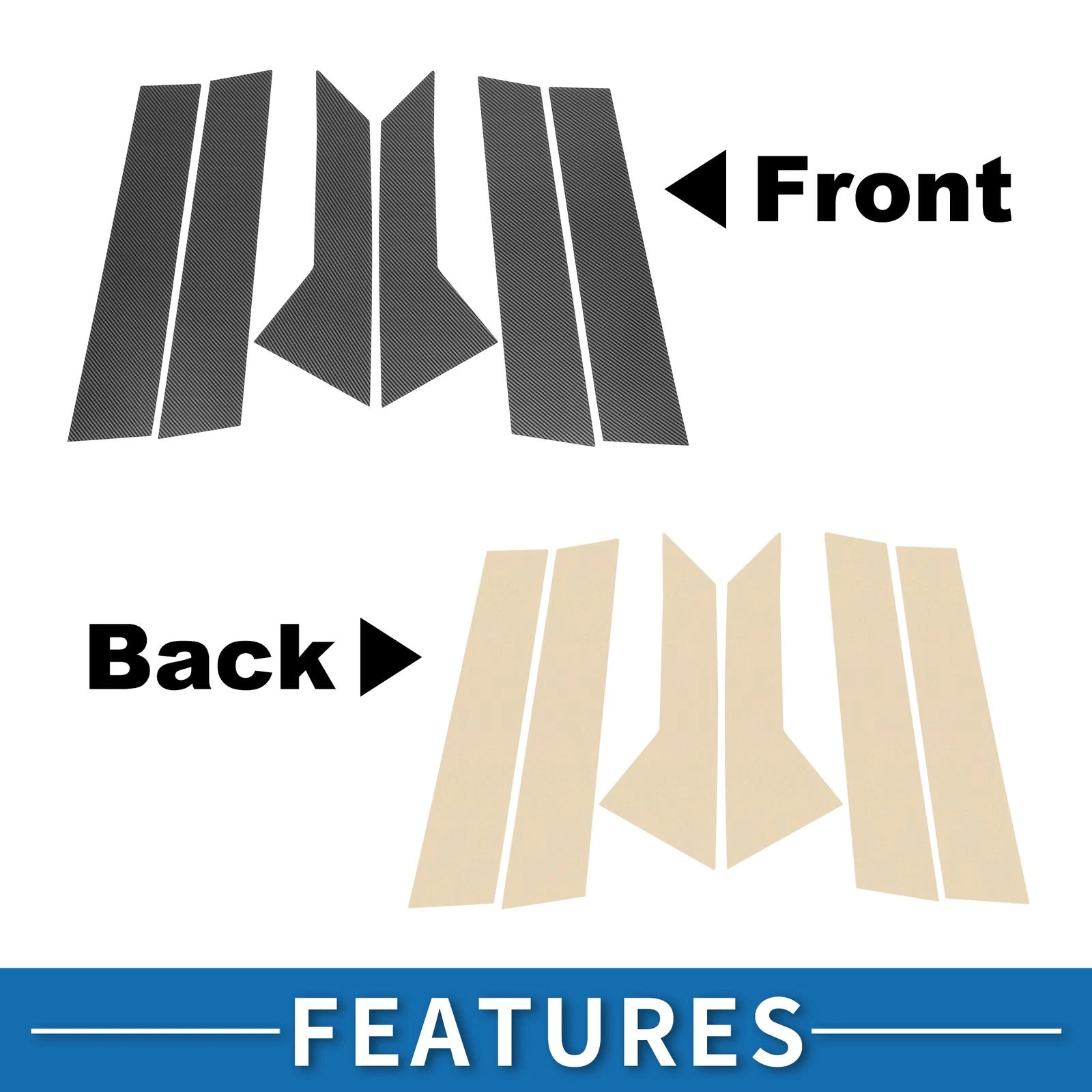 Set of 6 Door Pillar Window Trim for Ford Mondeo (2008–2013) Carbon Fiber